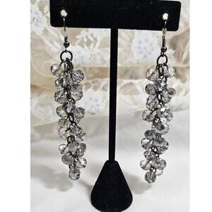 Vintage Smoky Grey Beaded Glass Statement Dangle Pierced Earrings 4"